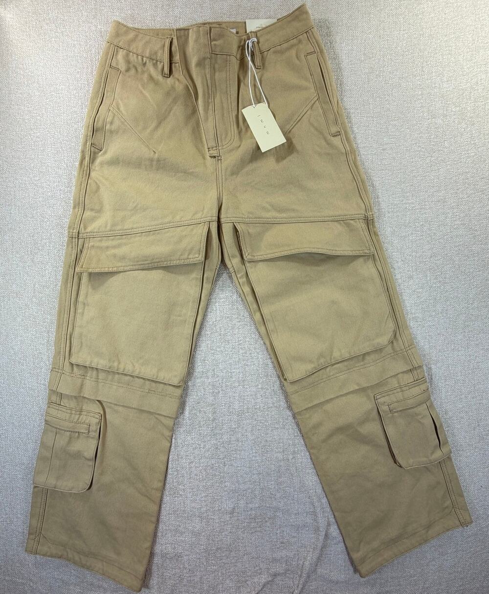 MNML Men Khaki 30 Baggy Slanted Cargo Pants Streetwear Utility Trousers Casual